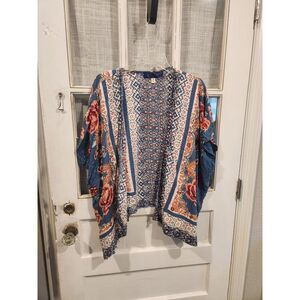 Blue Rain Cardigan Cover-up with Blue and Red Colorarion Women's Size‎ Medium